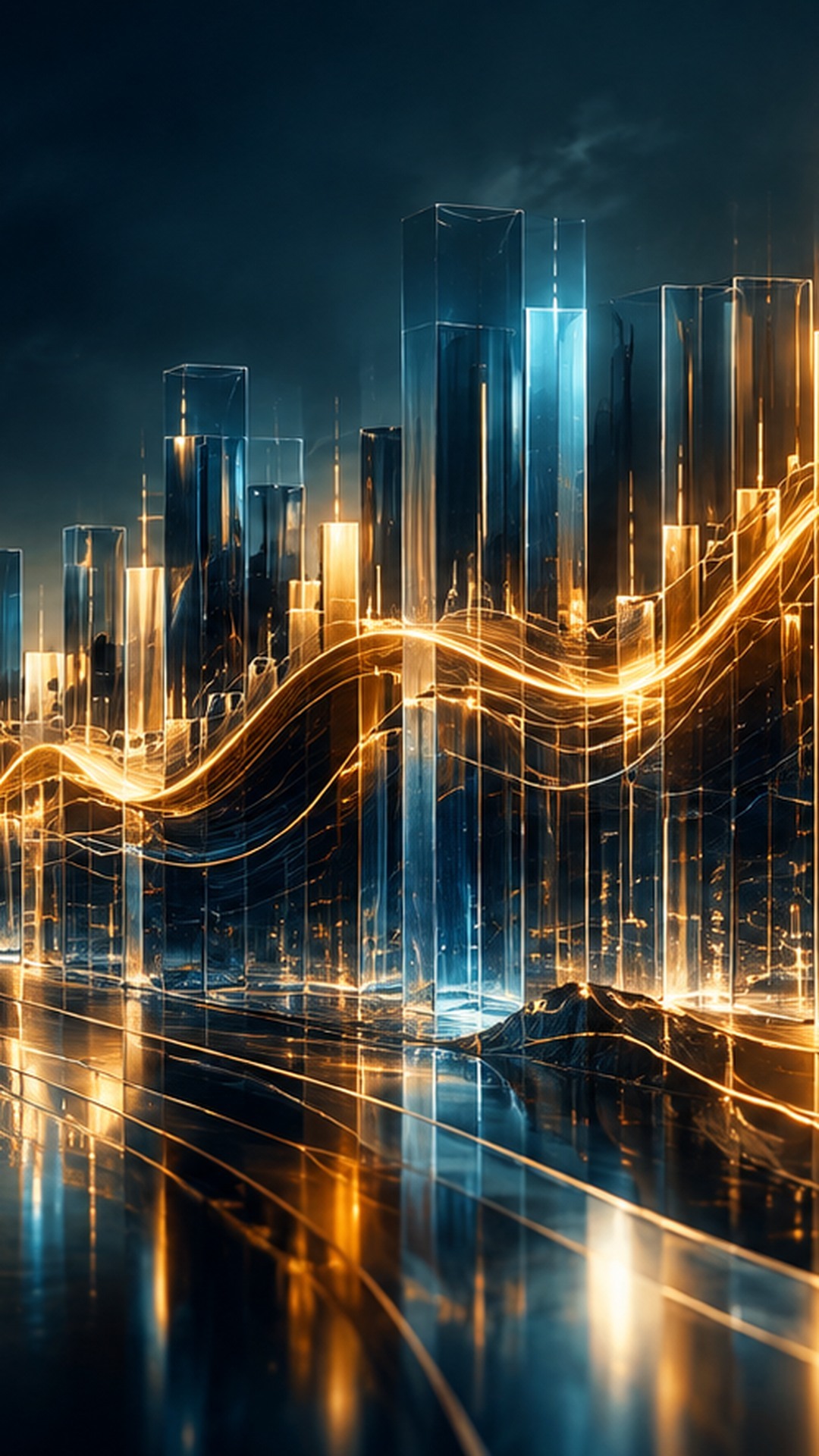 Vertical cinematic blue and gold skyline